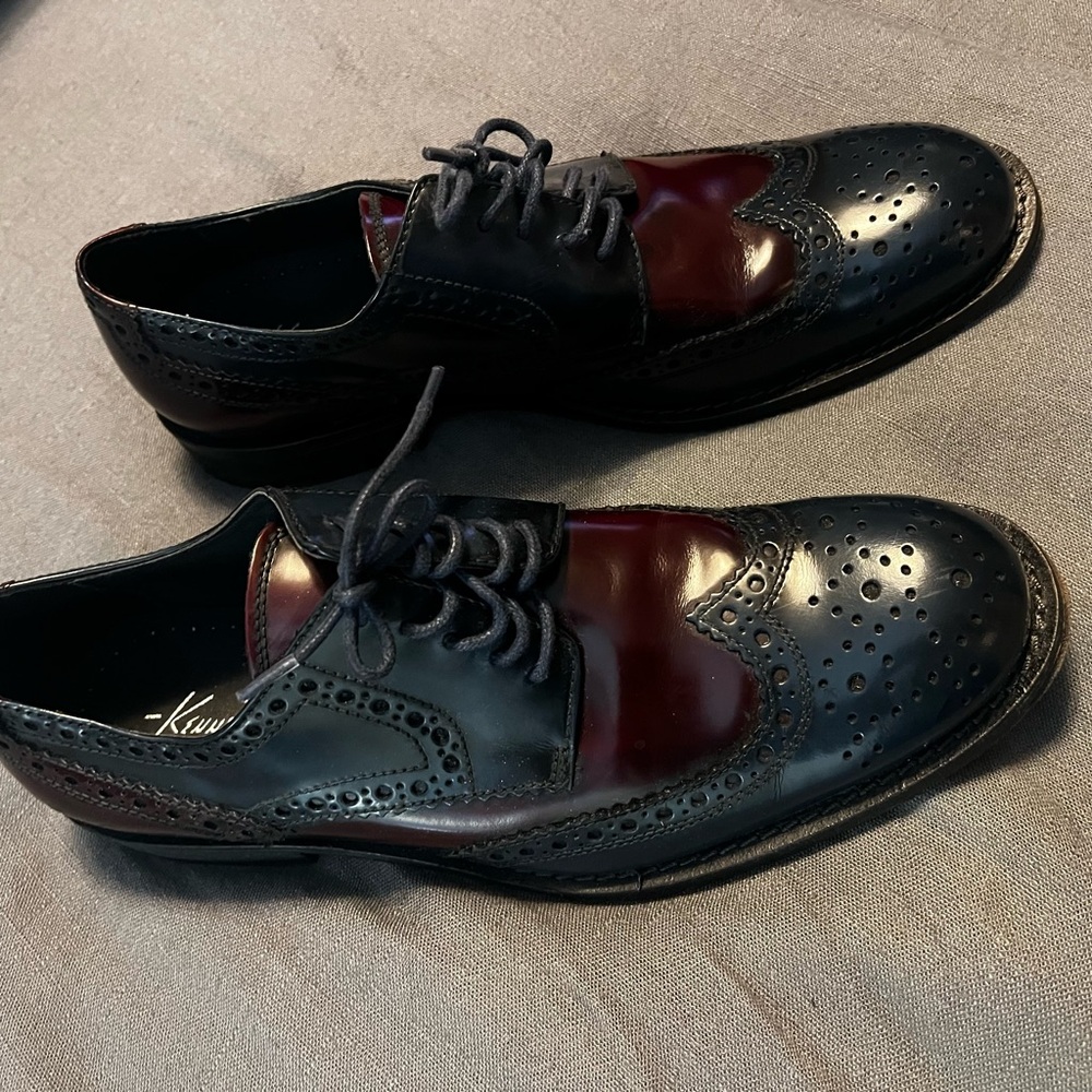 Kenneth Cole Mind Trick Burgundy and Navy Oxford  Wing Tip Shoes